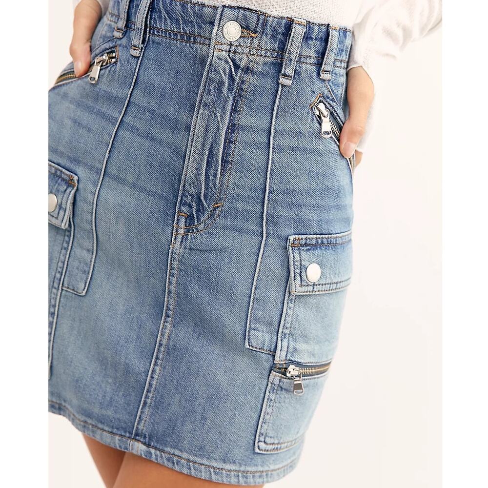 Free People Avenue Denim Cargo Mini Skirt Size 27